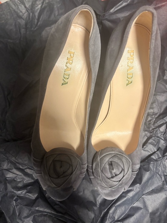 Prada Shoes - Prada Gray Suede Rosette Ballet Flats